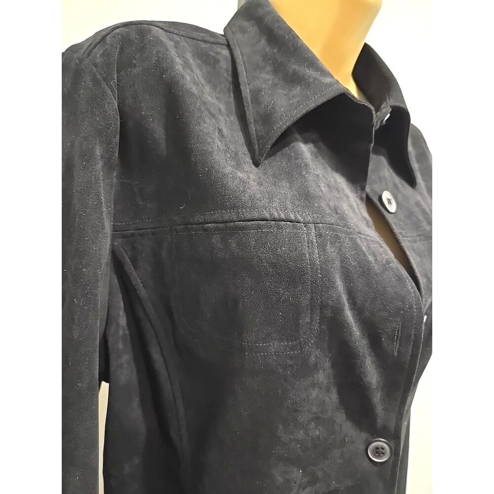 Y2K Express Black Faux Suede Button Shirt Women's Lg Stretch Hipster Grunge Rock